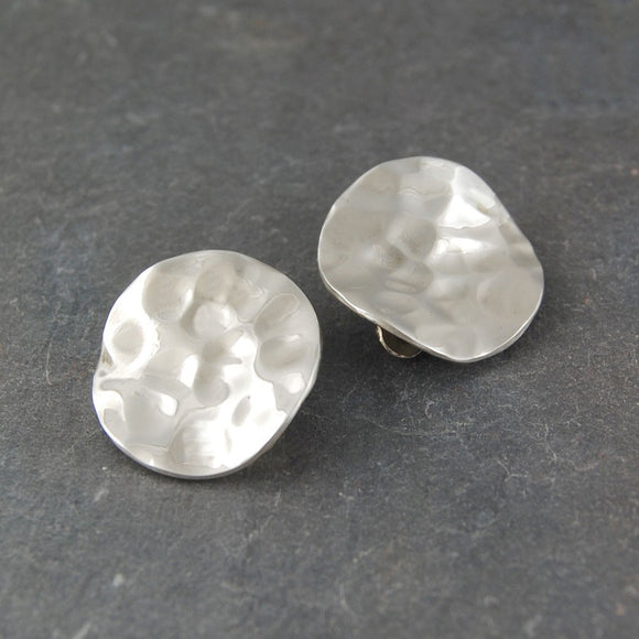 Wavy Textured Disc Silver Clip On Stud Earrings
