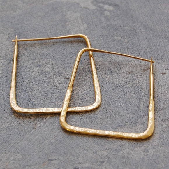Hammered Square Geometric Gold Hoop Earrings