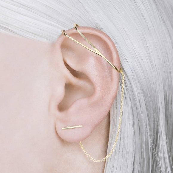 Gold Chain Ear Cuff Earrings