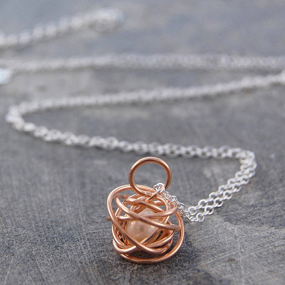Caged Pearl Rose Gold Chain Necklace