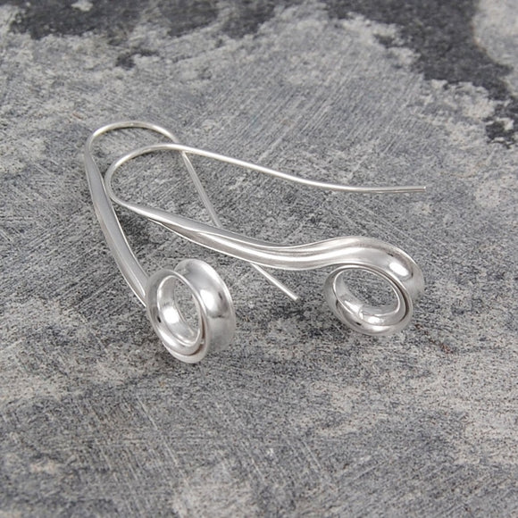 Spiral Ringlet Large Silver Drop Earrings