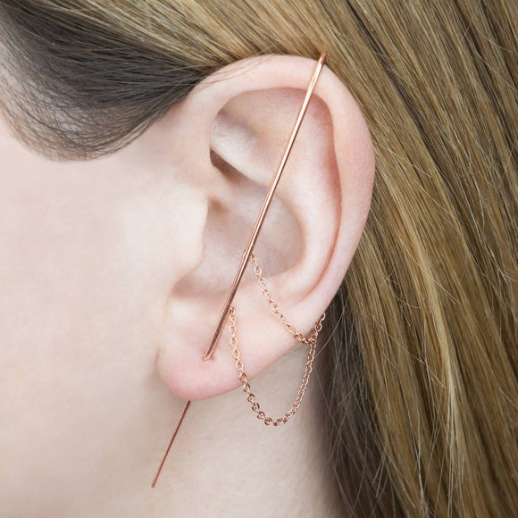 Rose Gold Delicate Chain Ear Cuff Earrings