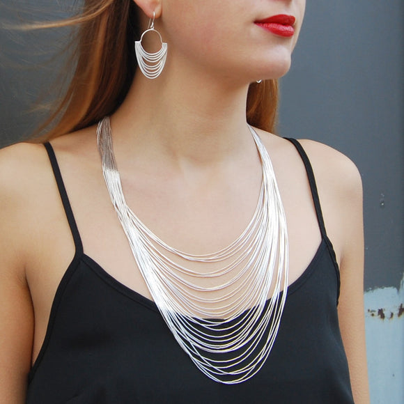 Layered Silver Necklace 30 Strands