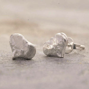Textured Silver Heart Stud Earrings