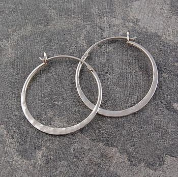 Hammered Silver Small Hoop Earrings