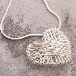 Woven Silver Heart Pendant Necklace