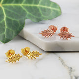 Holly Leaf Rose Gold Stud Earrings