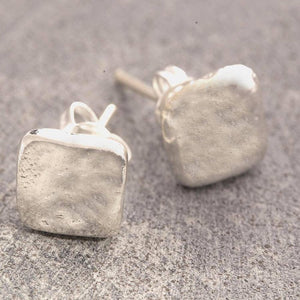 Organic Square Silver Stud Earrings