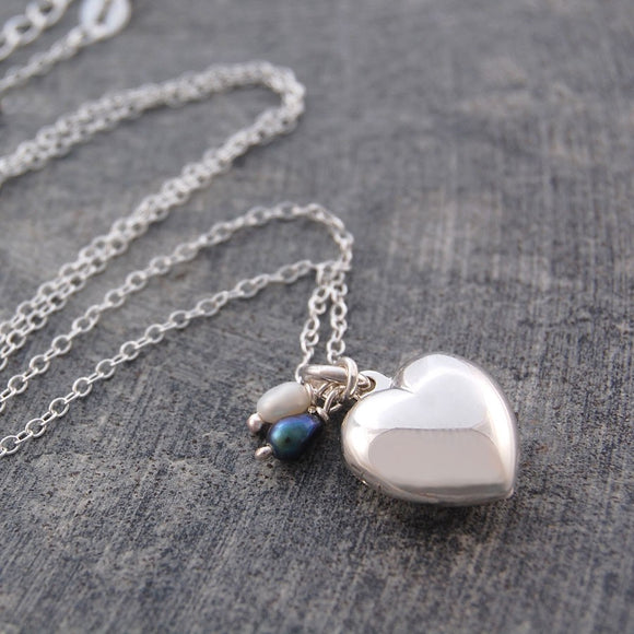 Pearl and Silver Heart Locket Necklace
