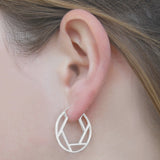 Round Geometric Silver Hoop Earrings