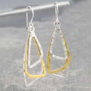 Triple Triangle Silver and Gold Dangle Earrings