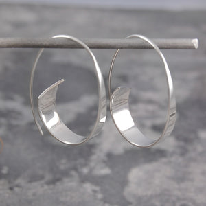 Curled Ribbon Silver Hoop Earrings