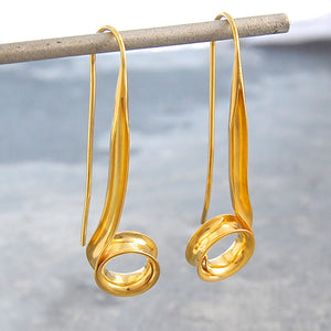Spiral Ringlet Gold Drop Earrings