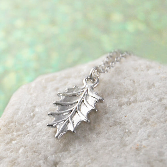 Holly Leaf Silver Christmas Necklace