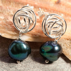 Nest Pearl Drop Earrings in Peacock