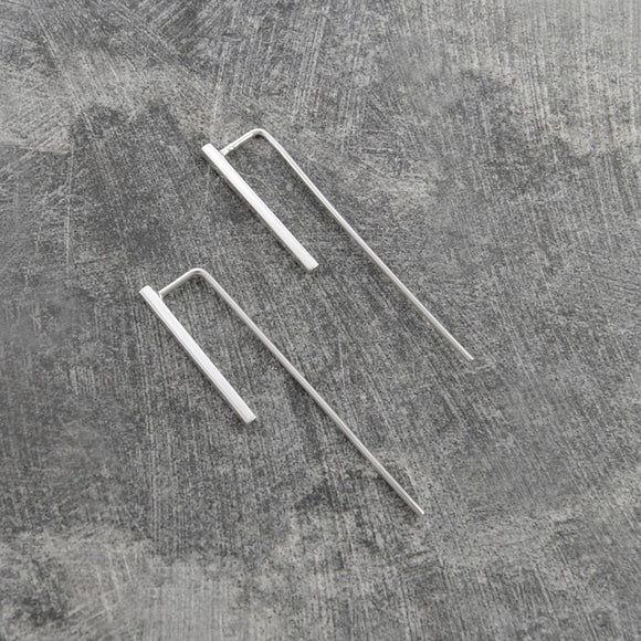 Silver Bar Geometric Drop Earrings