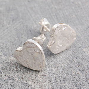Organic Heart Silver Stud Earrings