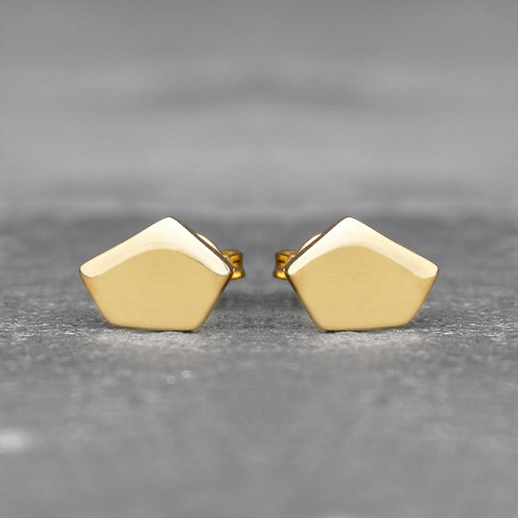 Geometric Pentagon Gold Stud Earrings