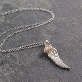 Silver Angel Wing Pearl Drop Earrings