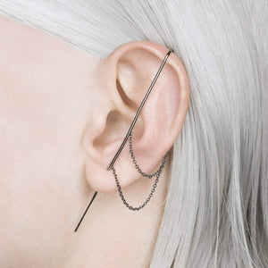 Black Oxidised Delicate Chain Ear Cuff Earrings