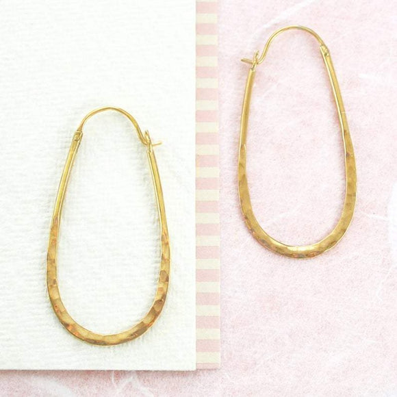 Gold Oval Battered Hoop Earrings