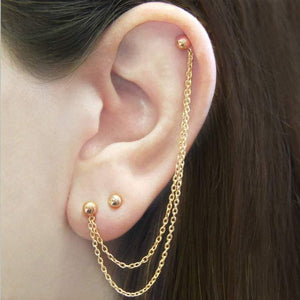 Rose Gold Double Chain Stud Earrings