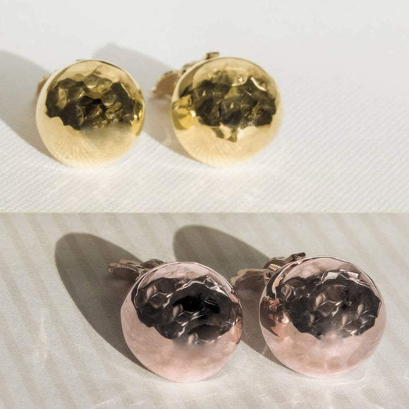Gold Hammered Clip On Half Ball Earrings