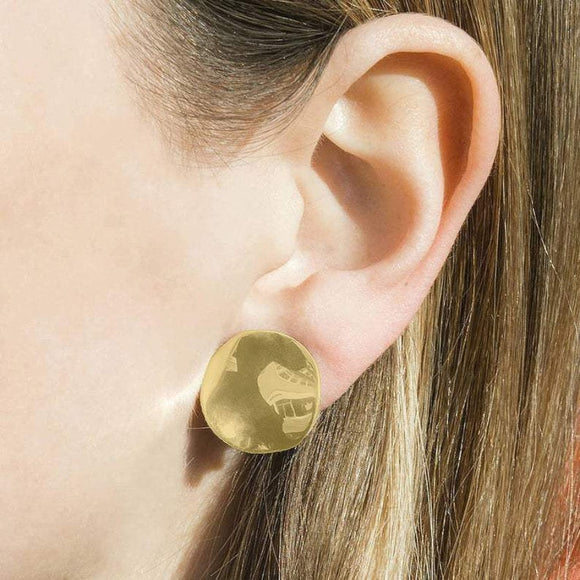 Yellow Gold Wavy Disc Clip On Stud Earrings