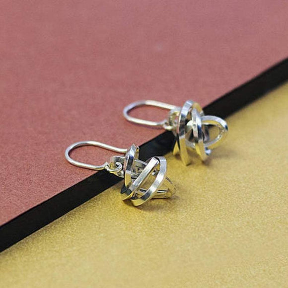 Angular Knot Silver Drop Small Earrings