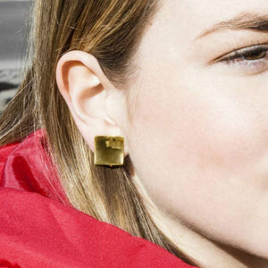 Yellow Gold Concave Square Clip On Earrings