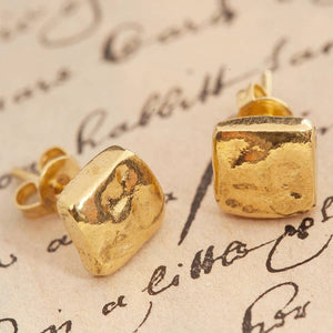 Yellow Gold Organic Square Stud Earrings