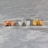 Tiny Cube Silver And Gold Stud Earrings