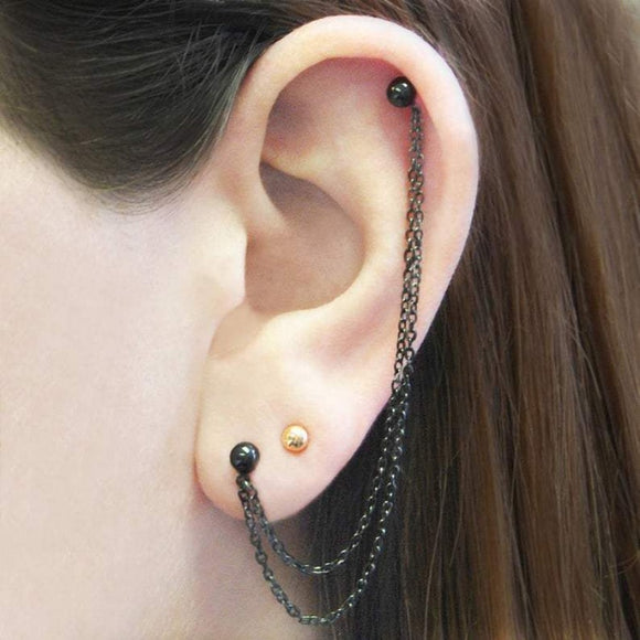 Oxidised Double Chain Stud Earrings