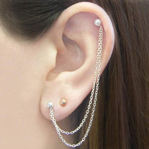 Silver Double Chain Stud Earrings