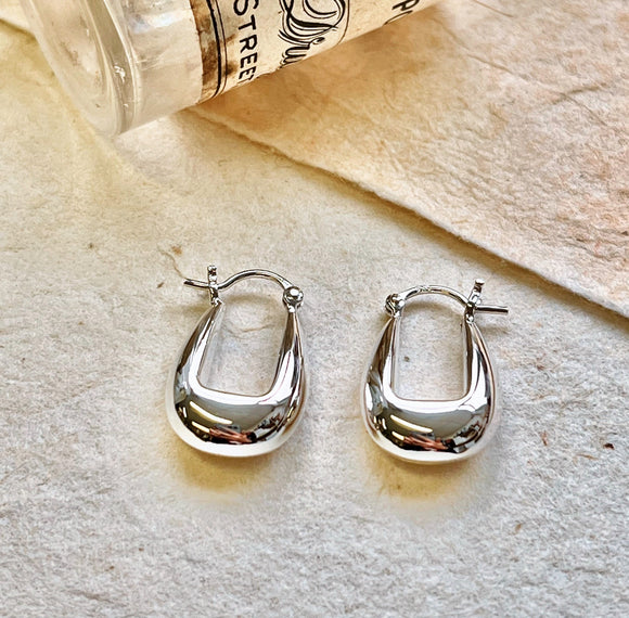 Polished Huggie Hoop Sterling Silver Earrings