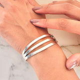 Sterling Silver Chunky Three Bar Hinged Bangle