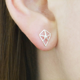 Gold And Silver Diamond Kite 3D Stud Earrings
