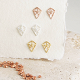 Gold And Silver Diamond Kite 3D Stud Earrings
