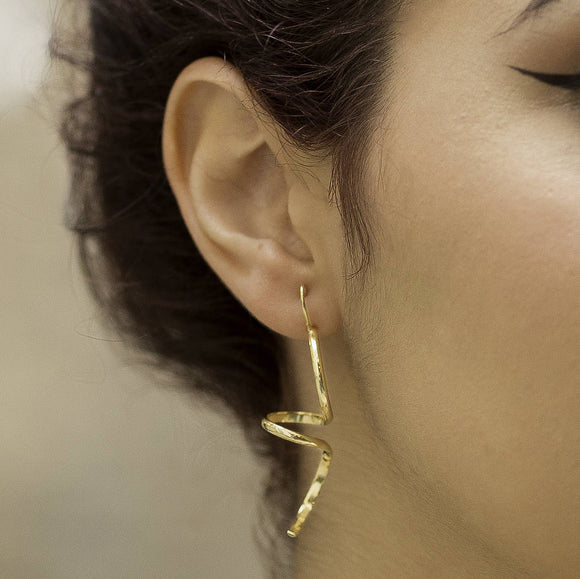 Curly Spiral Drop Earrings in Gold