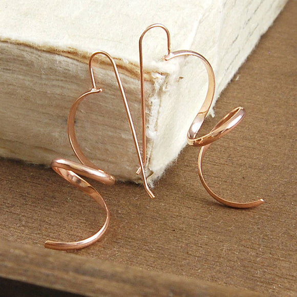 Rose Gold Curly Spiral Drop Earrings