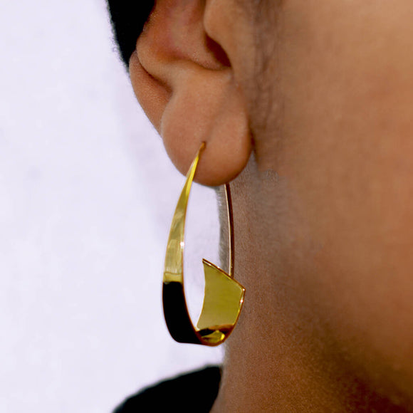 Gold Curled Ribbon Hoop Drop Earrings