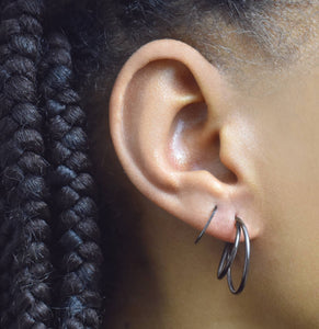 Oxidised Silver Triple Hoop Illusion Earrings