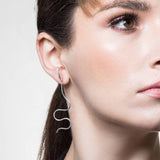 Hooped Silver Wavy Abstract Earrings