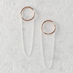 Silver Rose Gold Circle Chain Drop Earrings