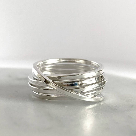 Sterling Silver Square Wire Overlapping Ring