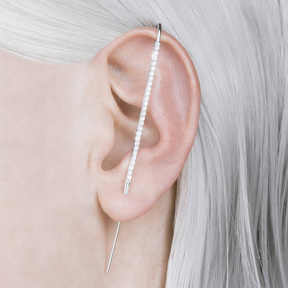 Sterling Silver White Topaz Ear Cuff Earrings