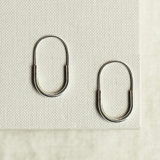 Minimalist Oval Silver Hoop Earrings
