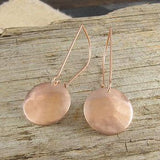 Rose Gold Hammered Disc Long Drop Earrings