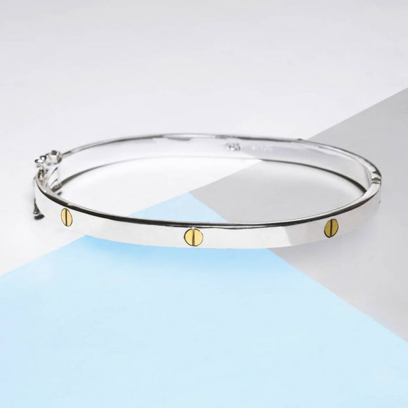 Silver And Gold Screw Accent Bangle